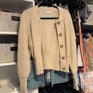 Zara Tan S Button-Up Women's Sweater